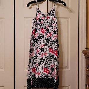 White dress with black and red flowers